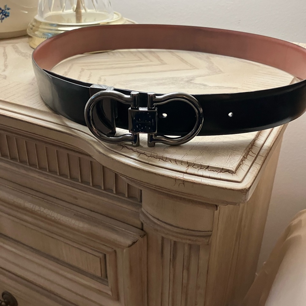 Salvatore Ferragamo Black Belt with Silver Buckle